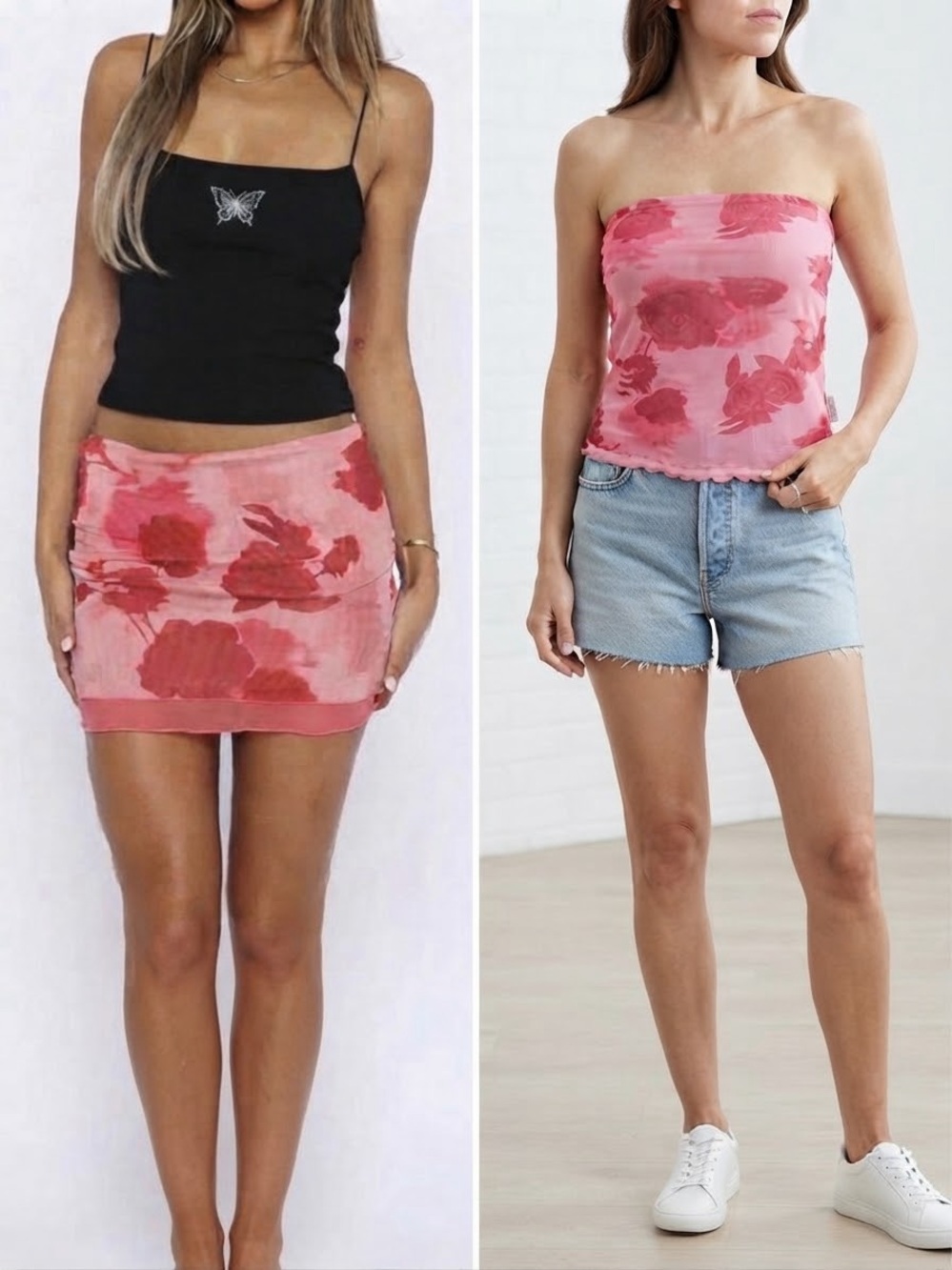Versatile Floral Sheer Mesh Mini Skirt & Top Convertible